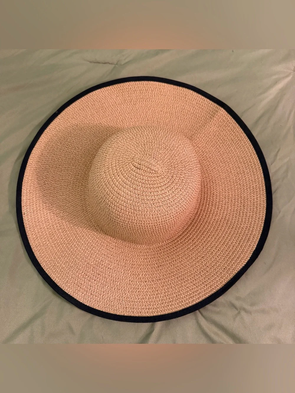 Wide Brim Straw Sun Hat with Black Trim - Women's Tan Summer Hat